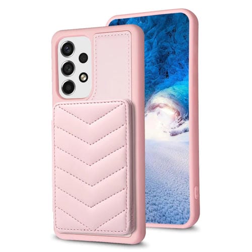 Para Samsung Galaxy A52 5G / 4G BF26 Wave Pattern Card Bag Holder Funda para teléfono (rosa)