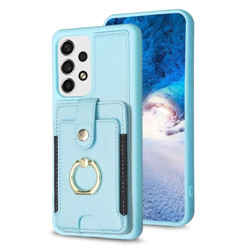 Para Samsung Galaxy A13 5G / 4G BF27 Anillo de metal Bolsa de tarjeta Titular de la caja del teléfono (Azul)