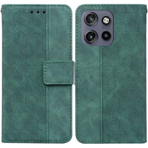 Funda de Cuero con Relieve Geométrico para Motorola Edge 50 Neo 5G (Verde)