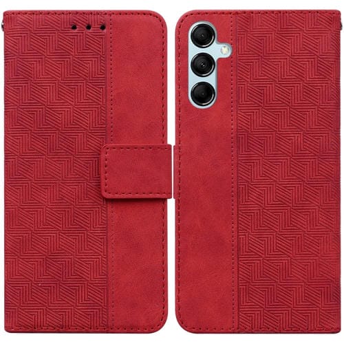 Funda de Cuero para Samsung Galaxy A15 con Relieve Geométrico (Rojo)