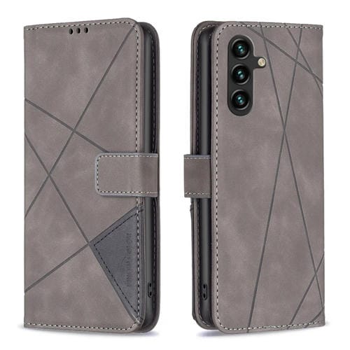 Funda para Teléfono Samsung Galaxy A35 Cuero Textura de Rombo Hebilla Magnética (Gris)