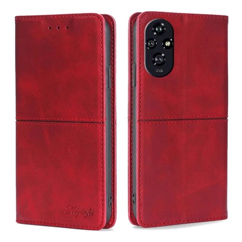 Funda de Cuero Magnética con Textura de Vaca para Honor 200 5G (Rojo)