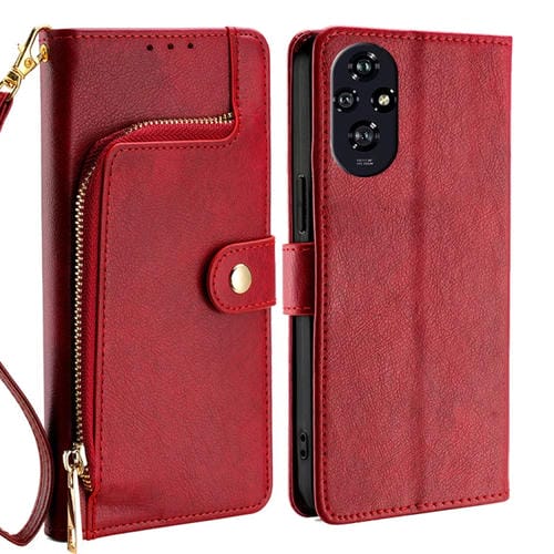 Funda de Cuero con Cremallera para Teléfono Honor 200 5G (Rojo)