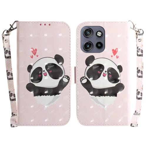 Funda de Cuero con Tapa 3D para Motorola Edge 50 Neo 5G Global (Panda con Forma de Corazón)