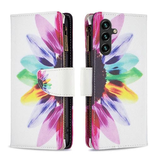 Funda de Teléfono Samsung Galaxy A55 Cuero con Cremallera y Patrón Flor del Sol