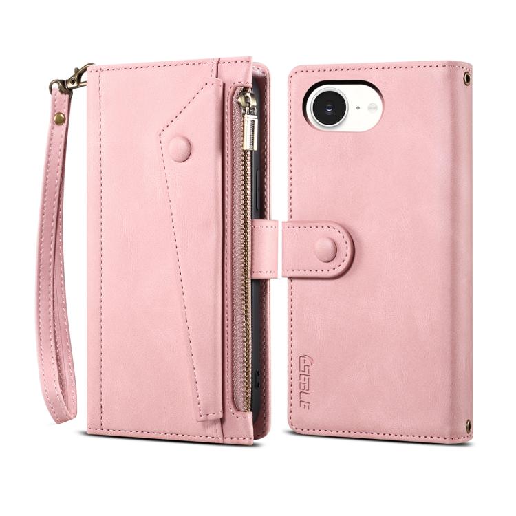 Estuche de Cuero Eseble para iPhone 16E con Tapa Rfid Esmerilado Retro (Oro Rosa)
