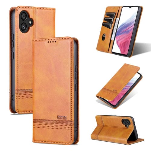 Funda para Teléfono Samsung Galaxy A05 Azns Cuero con Tapa Textura de Becerro Magnética (Marrón Claro)