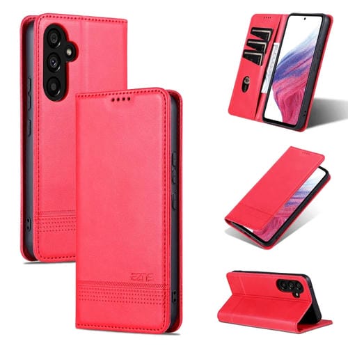 Funda para Teléfono Samsung Galaxy A35 5G Azns con Tapa de Cuero Textura Pantorrilla Magnética (Rojo)