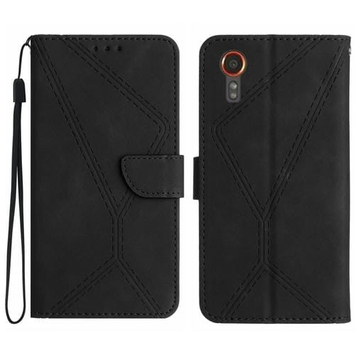 Funda de Cuero para Samsung Galaxy Xcover 7 5G con Costuras En Relieve (Negro)