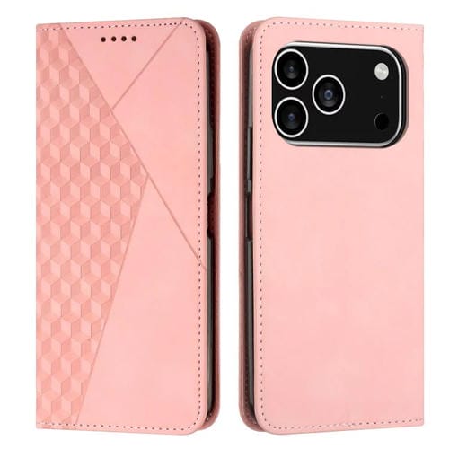 Funda de cuero magnética con textura de diamante para iPhone 17 Pro (oro rosa)