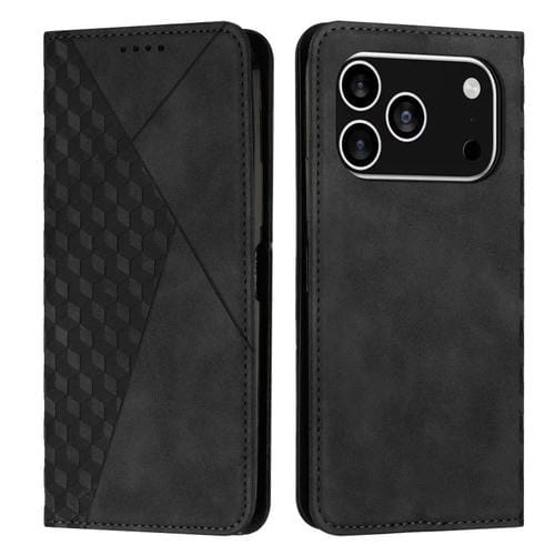 Funda de cuero magnética con textura de diamante para iPhone 17 Pro (negra)