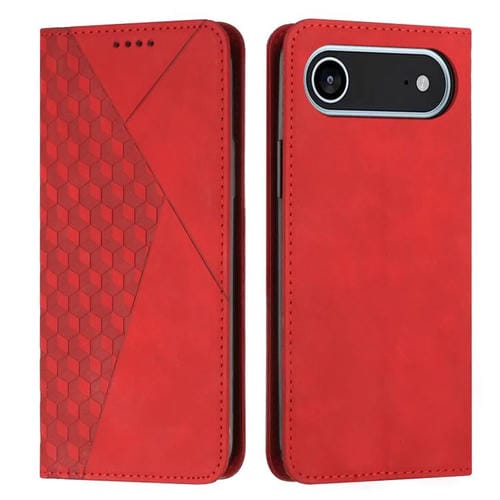 Funda de cuero magnética con textura de diamante para iPhone 17 Air (roja)