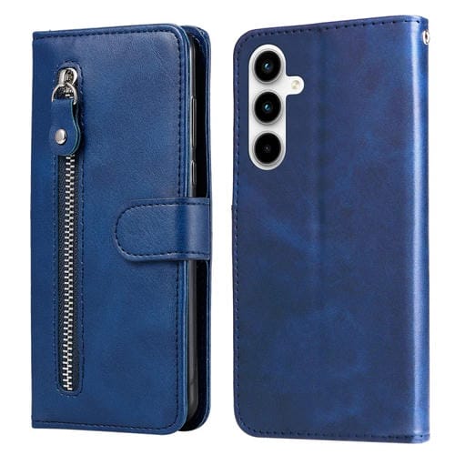 Funda para Teléfono Samsung Galaxy A35 Cuero con Cremallera y Textura de Becerro (Azul)