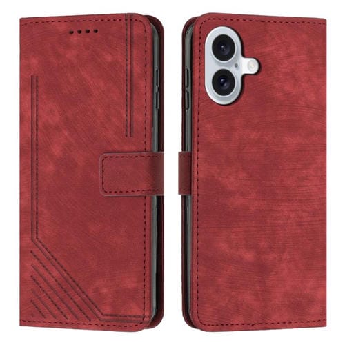 Funda de piel con estampado de rayas y cordón para iPhone 17 (roja)