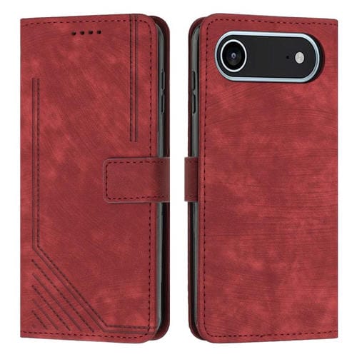 Funda de piel con estampado de rayas Air Skin Feel para iPhone 17 con cordón (roja)