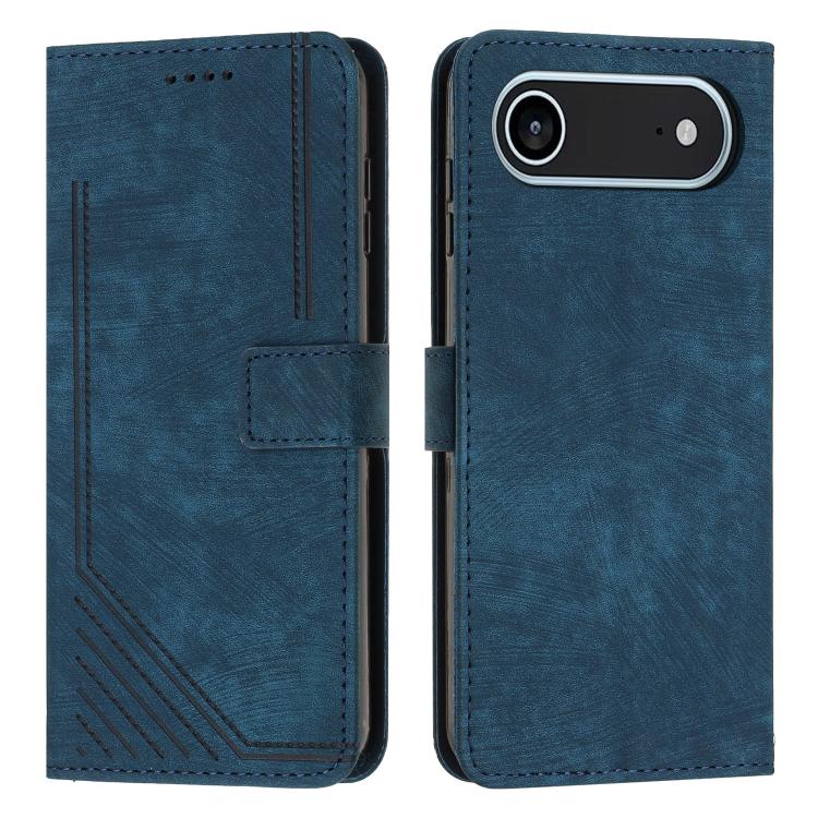 Funda de piel con estampado de rayas Air Skin Feel para iPhone 17 con cordón (azul)