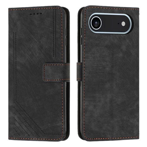Funda de cuero con diseño de rayas Air Skin Feel para iPhone 17 con cordón (negra)
