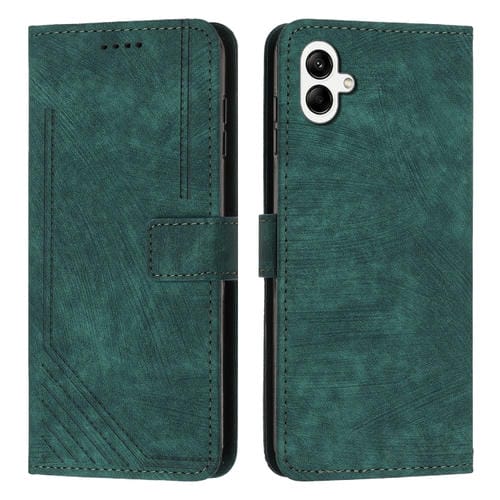 Funda para Samsung Galaxy A05 Skin Feel Cuero con Patrón de Rayas y Cordón (Verde)