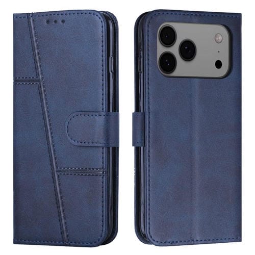 Funda de piel con hebilla y textura de becerro para iPhone 17 Pro Max (azul)