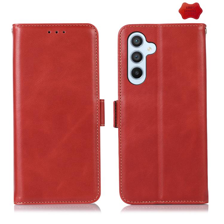 Funda de piel de vacuno Crazy Horse con capa superior para Samsung Galaxy S25 FE 5G (roja)