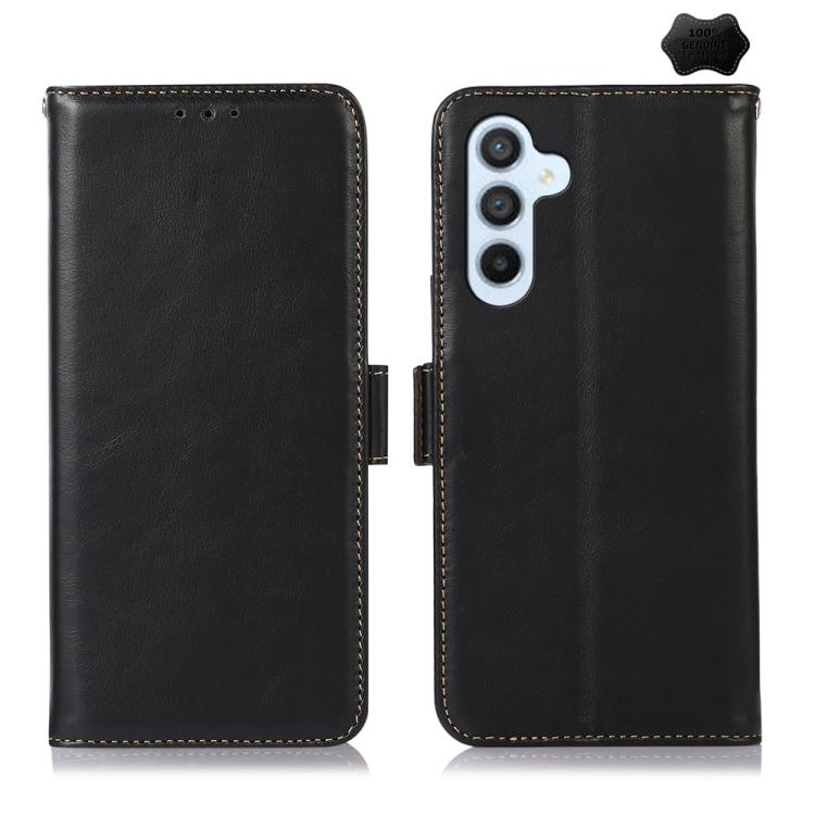 Funda de piel de vacuno Crazy Horse para Samsung Galaxy S25 FE 5G (negra)
