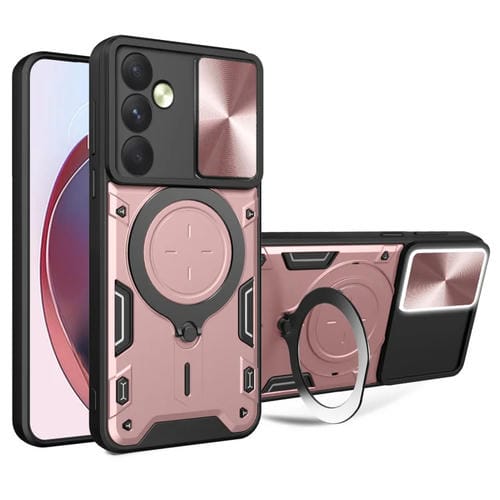 Funda para Teléfono Samsung Galaxy A35 5G con Soporte Magnético y Escudo de Leva Deslizante (Rosa)