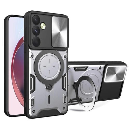 Funda para Teléfono Samsung Galaxy A35 5G con Soporte Magnético y Escudo de Leva Deslizante (Plateado)