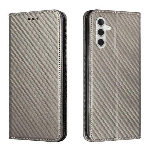 Funda para Samsung Galaxy A05S Cuero con Soporte y Textura de Fibra de Carbono (Gris)