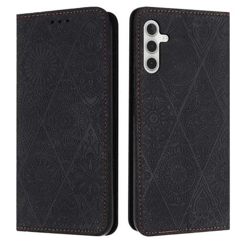 Funda de Teléfono Samsung Galaxy A35 Cuero Adsorción En Relieve Étnico (Negro)