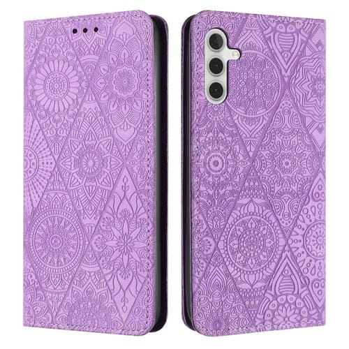 Funda de Teléfono Samsung Galaxy A55 Cuero Adsorción Relieve Étnico (Púrpura)
