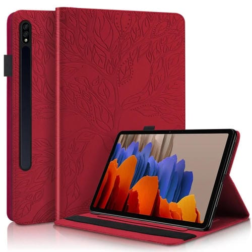 Funda de Cuero Life Tree Series para Samsung Galaxy Tab S9/S9 FE con Tapa Horizontal (Roja)