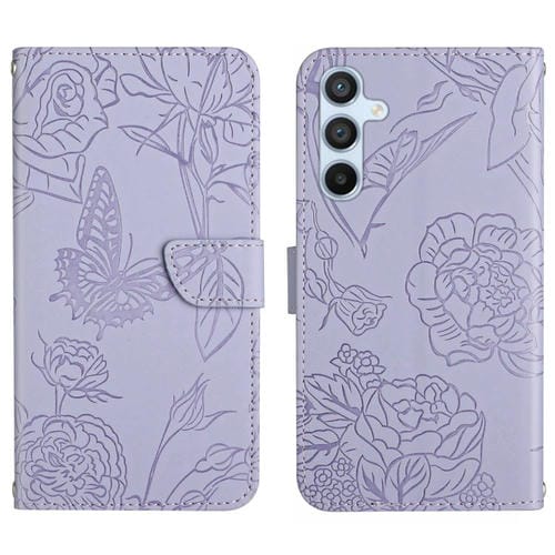 Funda de Cuero Samsung Galaxy A35 5G Skin Feel Butterfly con Tapa En Relieve (PĂșrpura)