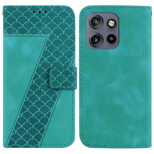 Funda de Cuero con Relieve en Forma de Siete para Motorola Edge 50 Neo 5G (Verde)