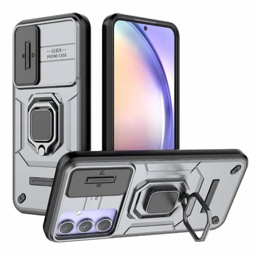 Estuche para teléfono Samsung Galaxy A54 5G Sliding Camshield TPU + PC a prueba de golpes con soporte (Gris)