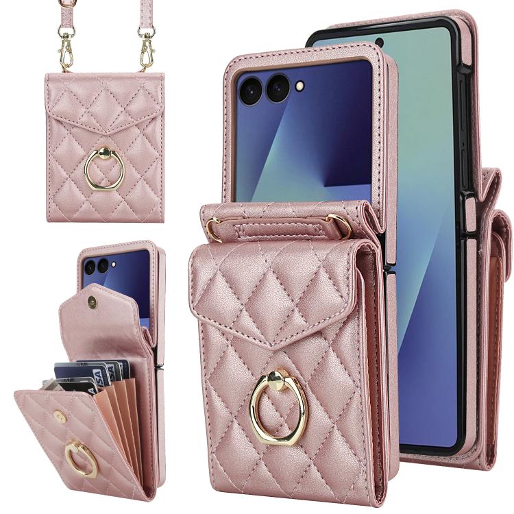 Funda para Samsung Galaxy Z Flip7 5G con ranura para tarjeta RFID y ranura para anillo (oro rosa)