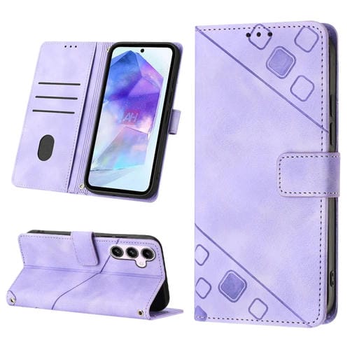 Funda para Teléfono Samsung Galaxy A55 Cuero En Relieve Sensación de Piel (Púrpura Claro)