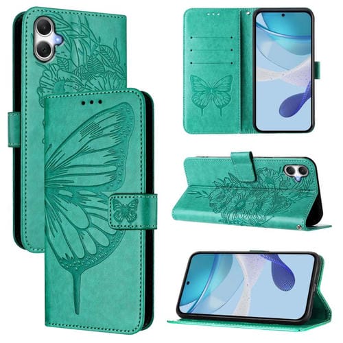 Funda de piel con diseño de mariposa en relieve para Samsung Galaxy A07 4G (verde)