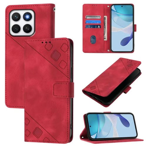 Funda de Cuero con Relieve y Tacto de Piel para Honor X8C 4G (Rojo)