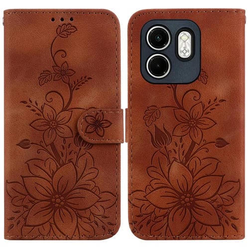 Funda de Cuero con Relieve Lily para Teléfono Infinix Hot 50I Smart 9 (Marrón)