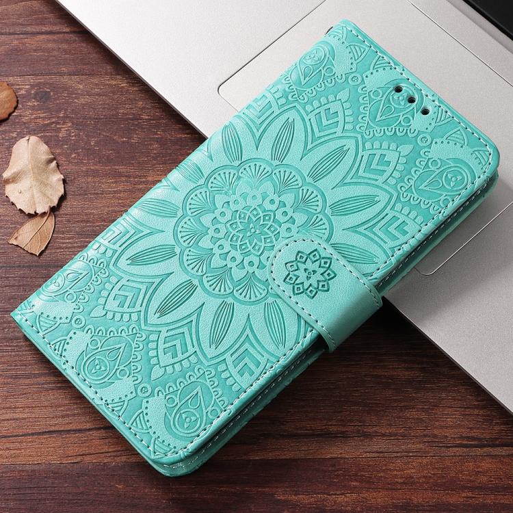 Funda de Piel con Relieve de Girasol para OnePlus 13R/Ace 5/Ace 5 Pro (Verde)