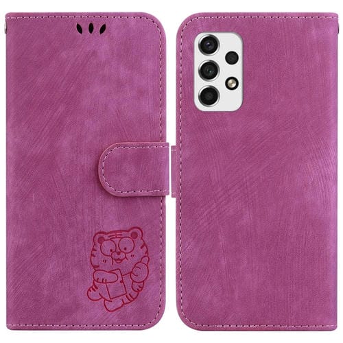 Para Samsung Galaxy A52 4G / 5G Funda para teléfono de cuero con relieve Little Tiger (rojo rosa)