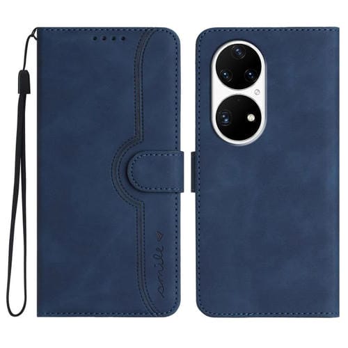 Funda de Piel para Huawei P50 Pro con Diseño de Corazón (Azul Real)
