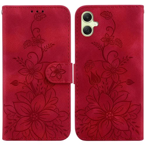 Funda para Samsung Galaxy A05 Cuero con Relieve Lily (Rojo)