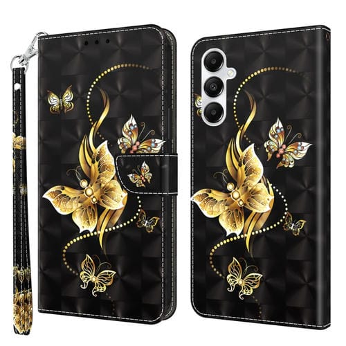 Funda de Cuero Samsung Galaxy A05S Pintada 3D Mariposa Golondrina Dorada