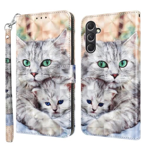 Funda de Cuero Samsung Galaxy A55 5G Pintada En 3D Dos Gatos Amorosos