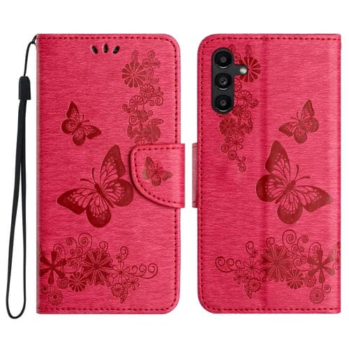 Funda para Teléfono Samsung Galaxy A05S Cuero Tapa en Relieve de Mariposa (Rojo)