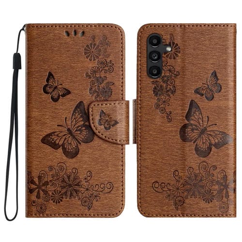 Funda para Teléfono Samsung Galaxy A05S Cuero con Tapa en Relieve de Mariposa (Marrón)