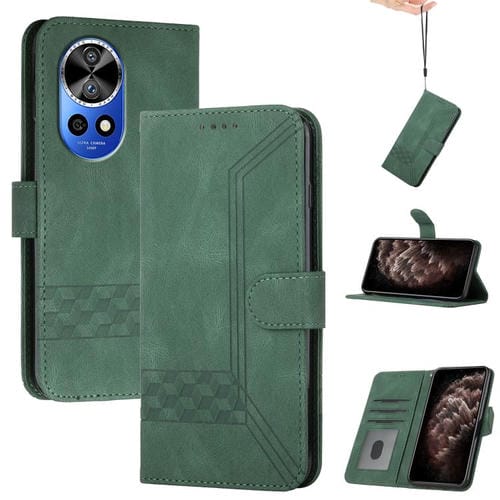 Funda de Cuero con Tapa y Tacto de Piel Cúbica para Huawei Nova 12 Pro/Nova 12 Ultra (Verde)