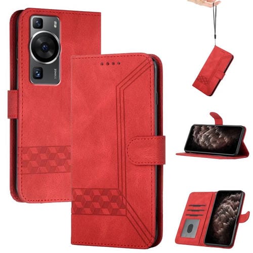 Funda de Cuero con Tapa Cúbica para Huawei P60 y P60 Pro (Roja)