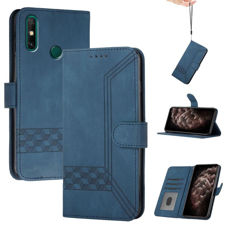 Funda de Cuero con Tapa y Tacto de Piel Cúbica para Huawei Enjoy 20E (Azul)